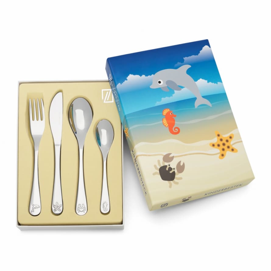 Zilverstad Childrens Cutlery Set Sea Life Design 4 Pcs In Stainless Steel