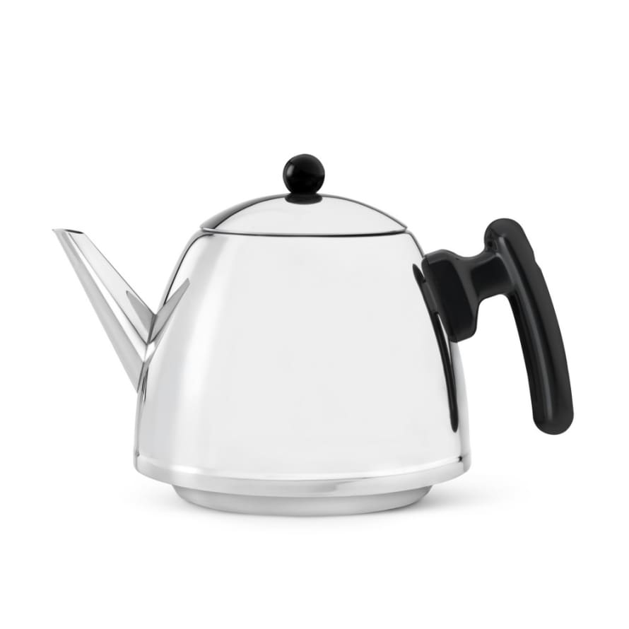 Bredemeijer Bredemeijer Teapot Double Wall Duet Classic Design 1.2l In Polished Steel Raised Base With Black Fittings