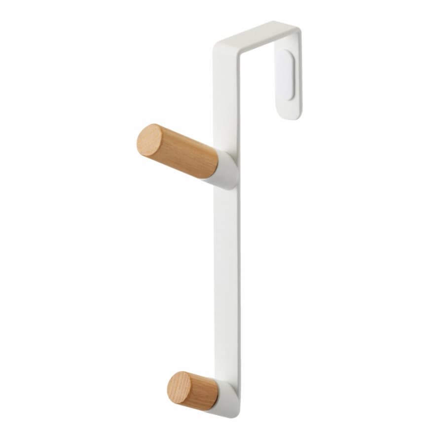 Yamazaki Tower Over-the-door Double Hanger In White With Light Wood Detail