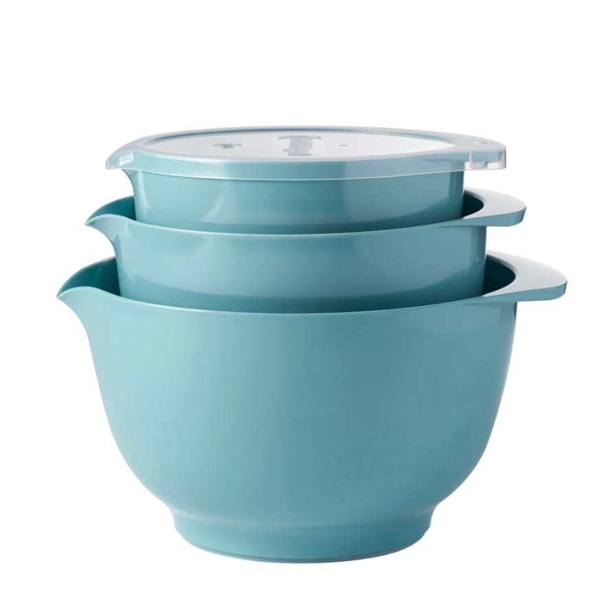 Mepal Rosti Set Of 3 Margrethe Mixing Serving  &  Salad Bowls With Lids - 1.5/2.0/3.0l - Nordic Green