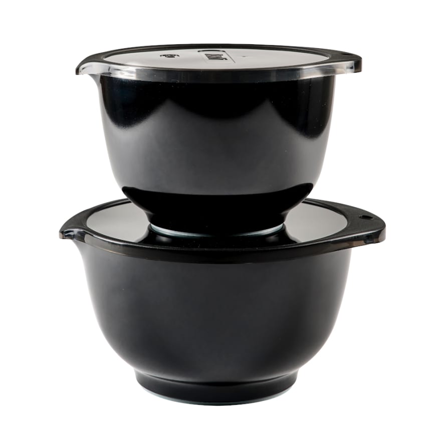 Mepal Rosti Set Of 2 Margethe Mixing Serving  &  Salad Bowls With Lids - 2.0/3.0l - Black Edition