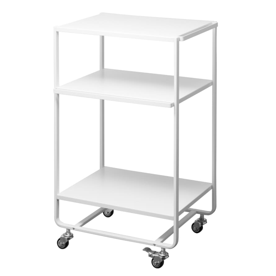 Yamazaki Tower 3-tiered Wagon With 3 Shelves, 4 Hooks, Lockable Wheels And Handle In White