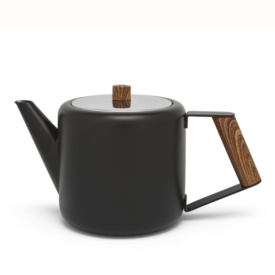 Bredemeijer Bredemeijer Teapot Double Wall Duet Boston Design 1.1l In Matt Black With Wood Look Fittings