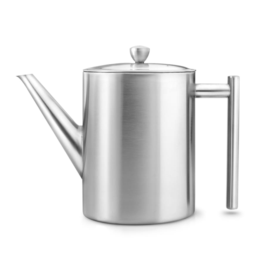Bredemeijer Bredemeijer Teapot Double Wall Minuet Cylindre Design 1.2l In Satin Finish Steel