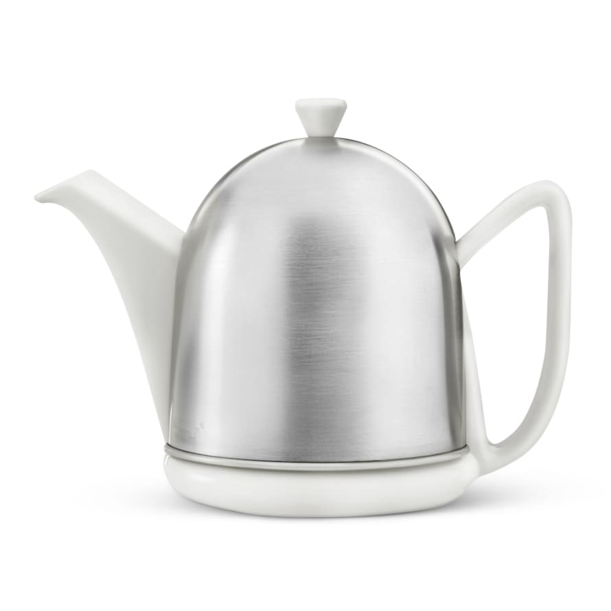 Bredemeijer Bredemeijer Teapot Cosy Design Stoneware White Body 1.0l With Brushed Steel Casing