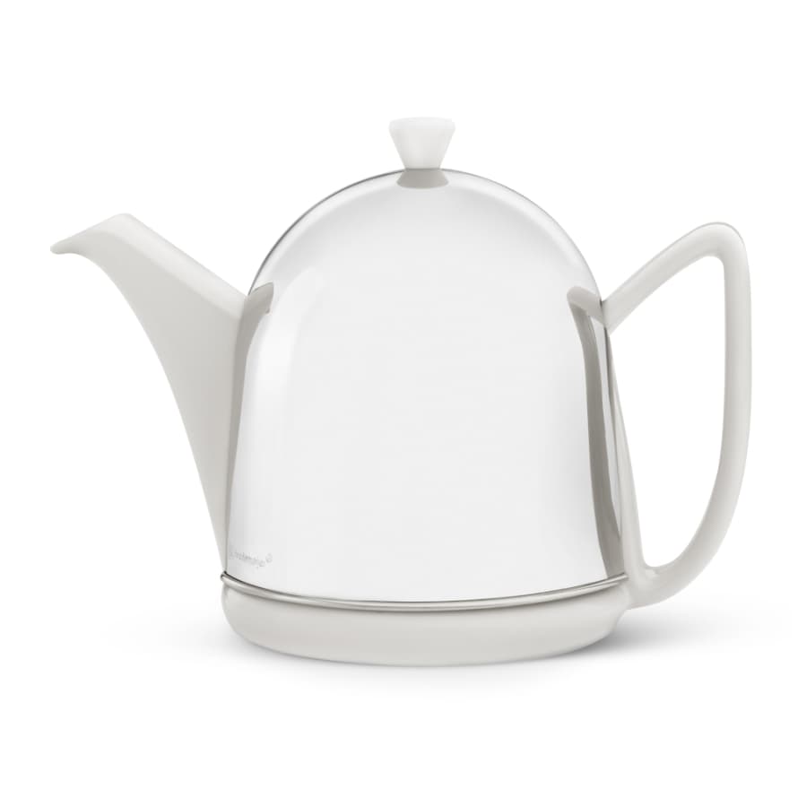 Bredemeijer Bredemeijer Teapot Cosy Design Stoneware White Body 1.0l With Polished Steel Casing
