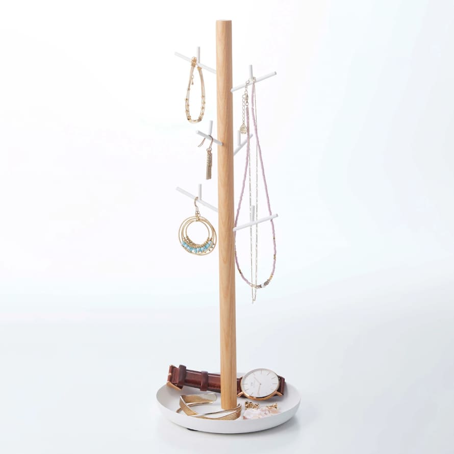 Yamazaki Tosca Tree Styled Jewellery Stand With 6 Arms And Tray In White