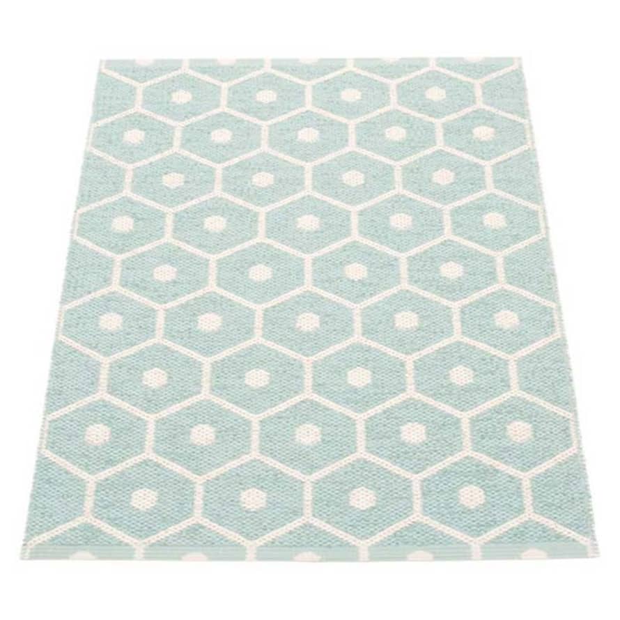 Pappelina Pappelina  Of Sweden Honey Design Washable Sustainable Rug 70x60cm In Pale Turquoise &  Vanilla