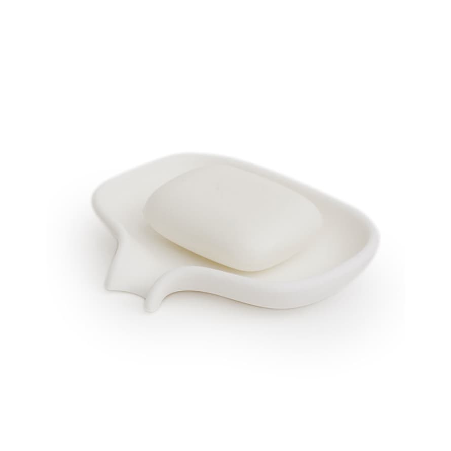 Bosign Bosign Flow Soapsaver Soap Dish Small With Draining Spout In White Recyclable Silicone