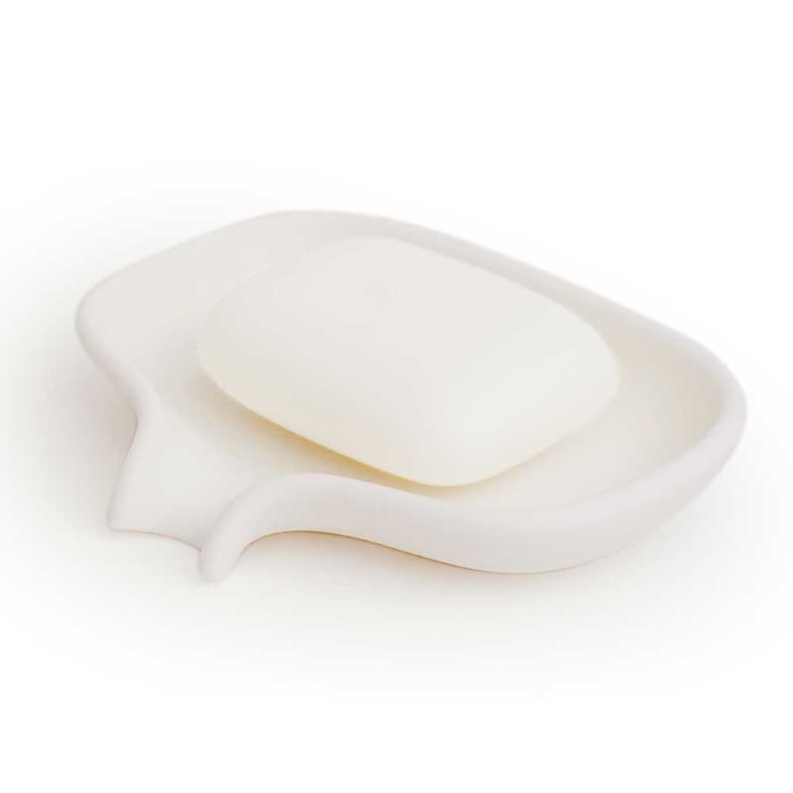 Bosign Bosign Flow Soapsaver Soap Dish Large With Draining Spout In White Recyclable Silicone