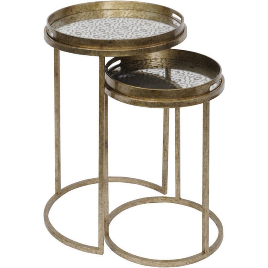 BLUE ISLE Antique Gold Diamond Set Of 2 Side Tables