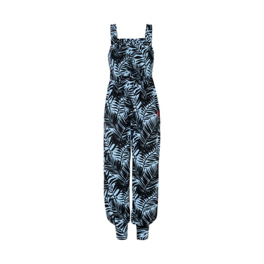 Scamp & Dude : Adult Blue With Black Tropical Jumpsuit