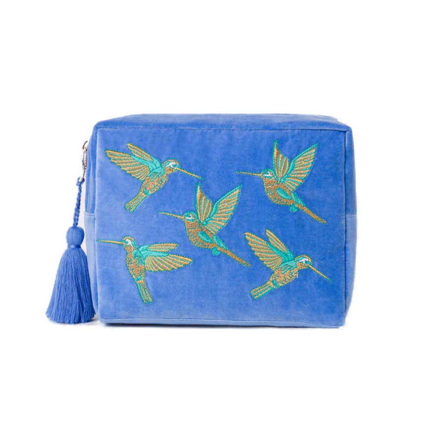 Elizabeth Scarlett Hummingbird Blue Velvet Wash Bag