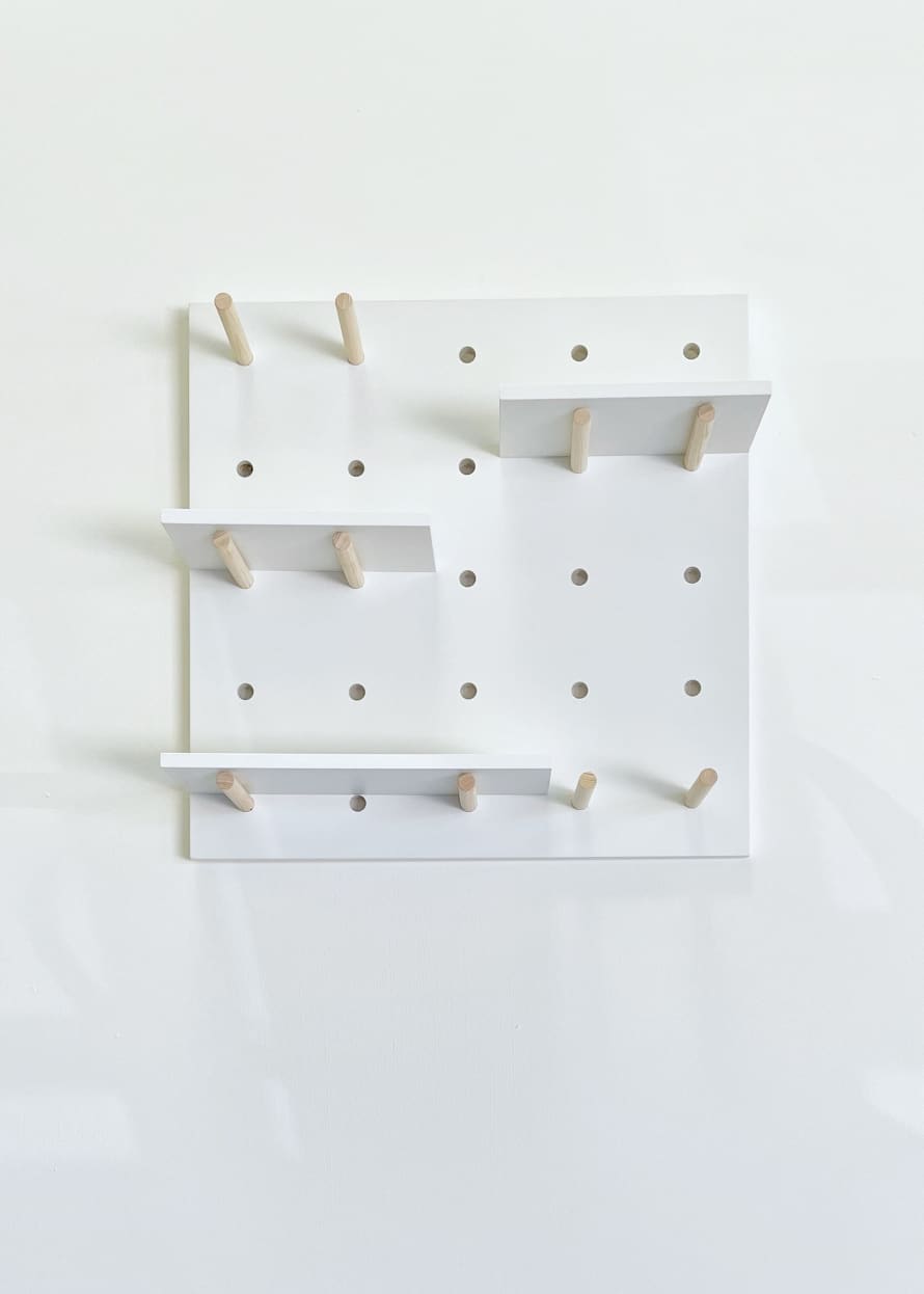 Little Deer Square Pegboard Adjustable Shelving Unit with Shelves & Pegs in White