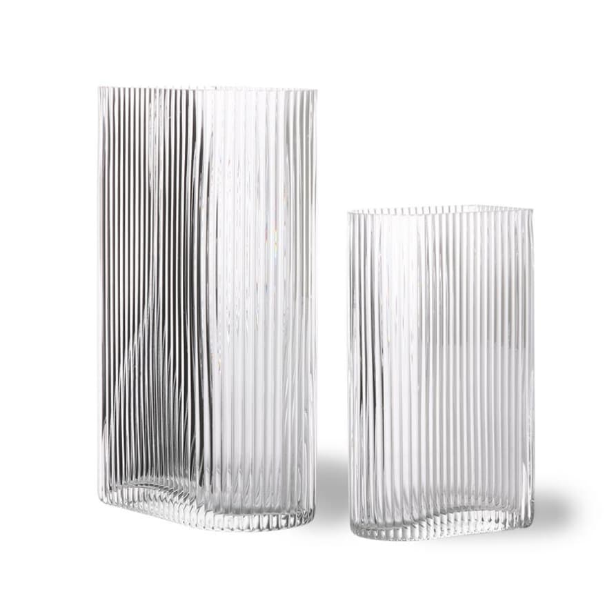 HK Living Clear ribbed vases set of 2