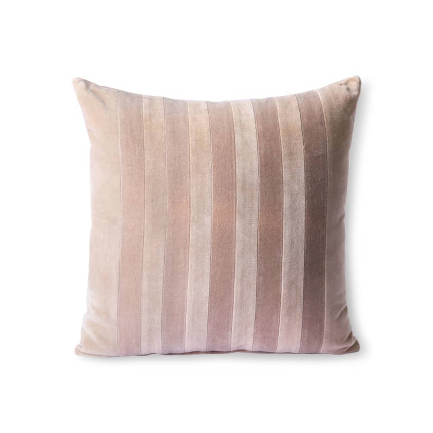 HK Living Striped velvet cushion beige / liver (45x45)
