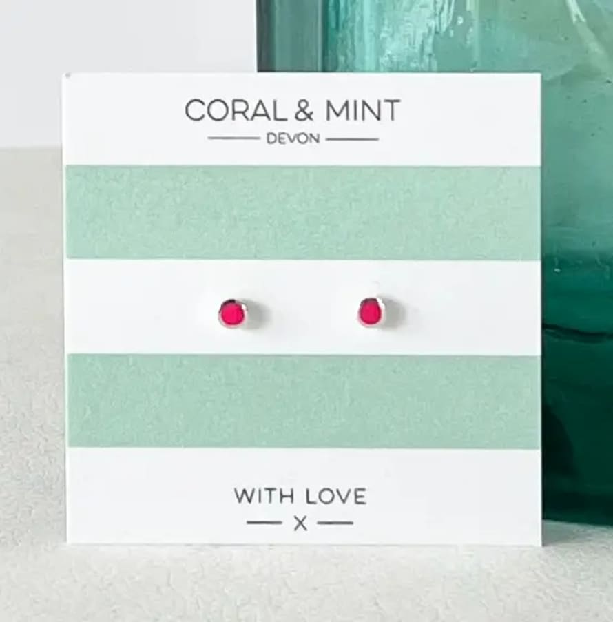 Coral & Mint Neon Pink Enamel Studs