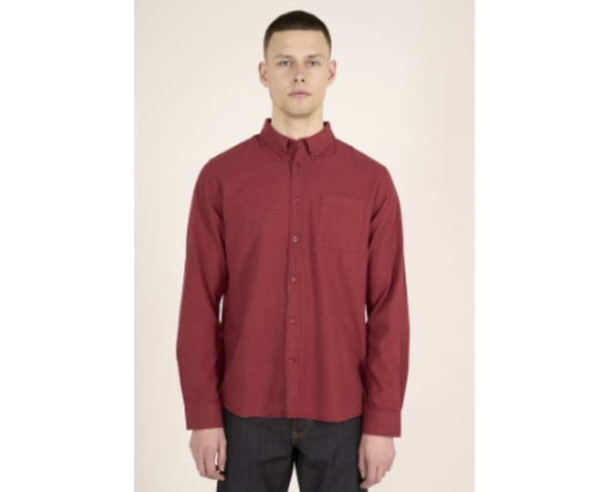 Knowledge Cotton Apparel  90889 Melange Flannel Custom Fit Shirt Rhubarb