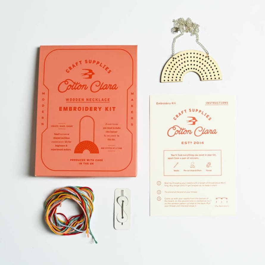Cotton Clara Wooden Rainbow Necklace Embroidery Kit