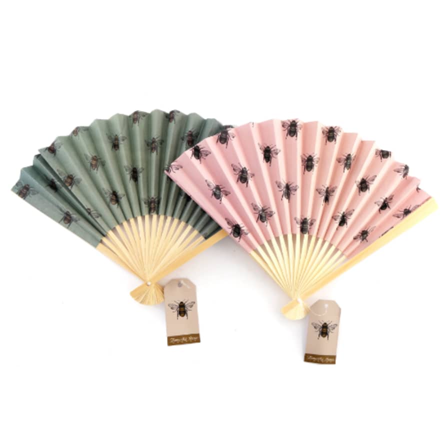 Temerity Jones Summer Bee Paper Fan : Sage Green or Pink