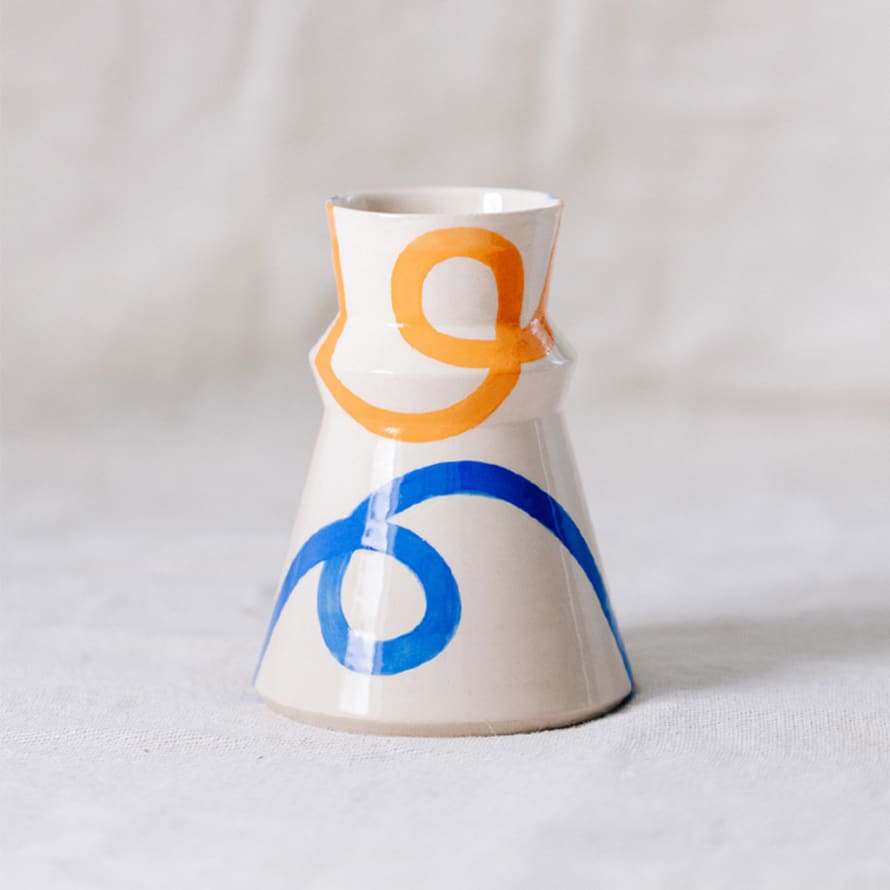 Hollie Cooper Ceramics Loop Hand Painted Ceramic Vase in Cobalt & Orange