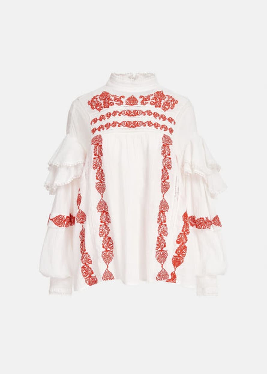 Essentiel Antwerp Ruffled Lace-trimmed Top - Off-white