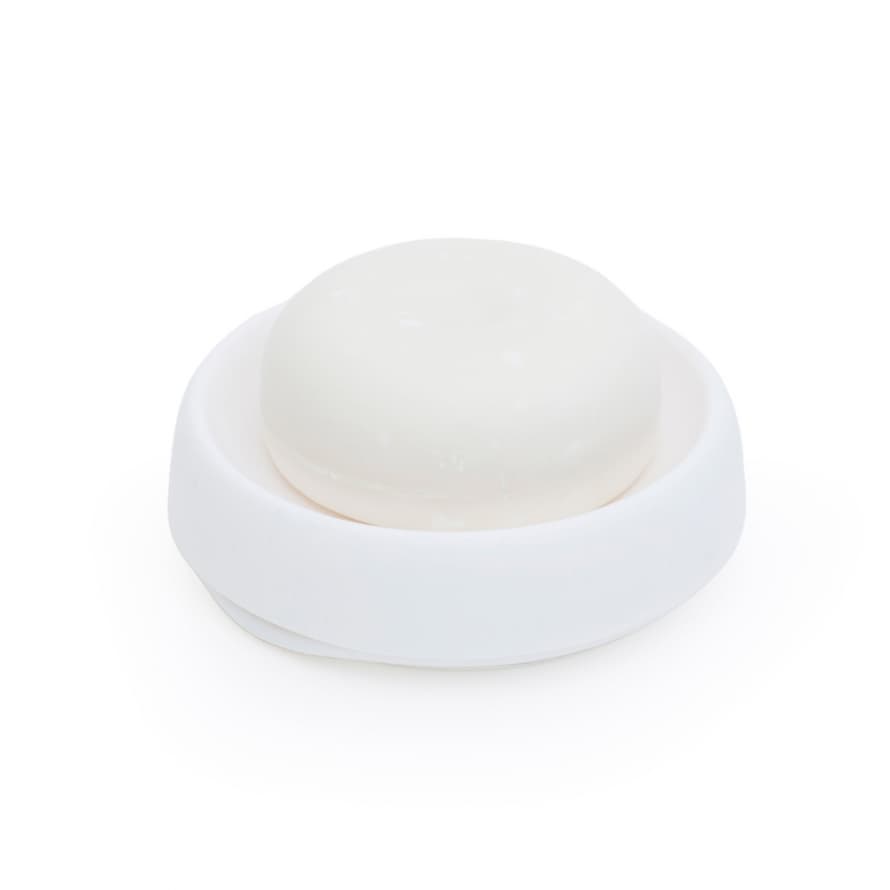 Bosign Flow Plus Soapsaver Soap Dish Round Shape In White Recyclable Silicone With Hidden Run Off Spout