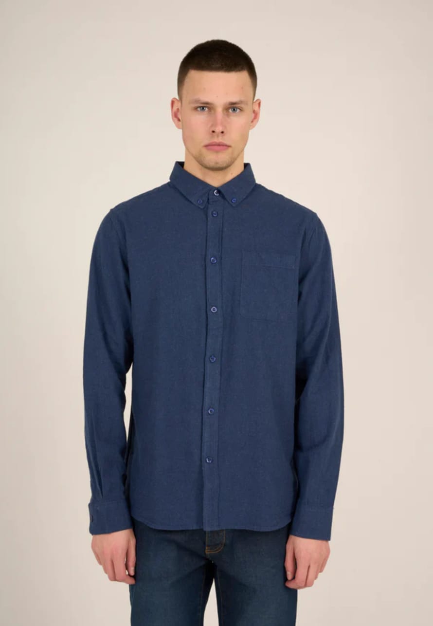 Knowledge Cotton Apparel  Melange Flannel Custom Fit Shirt - Estate Blue