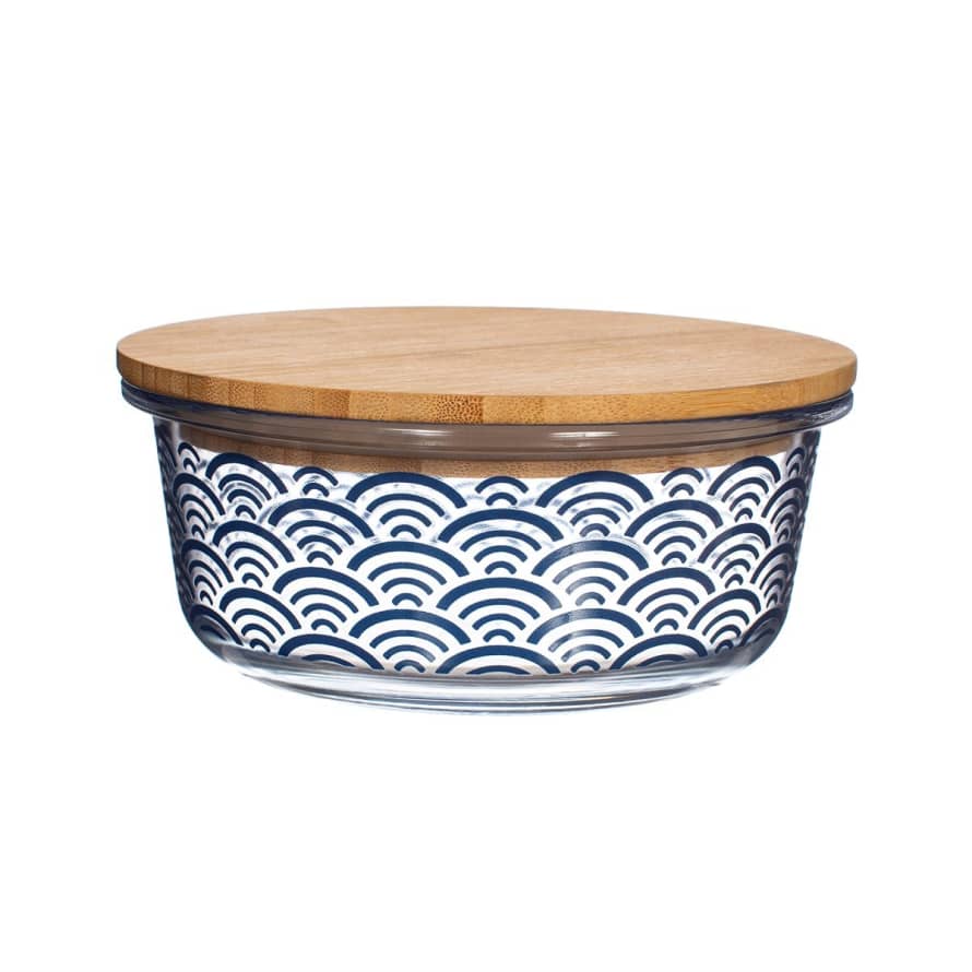 Sass & Belle  Blue Wave Glass Container With Bamboo Lid