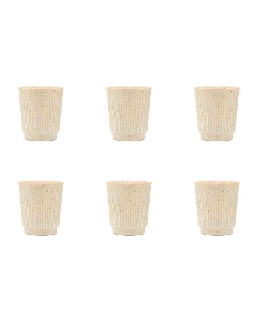 House Doctor Set of 6 Beige Ribbed Stoneware Cup