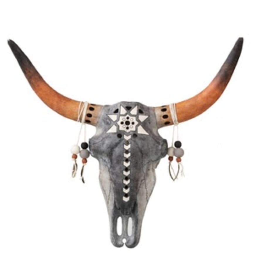 Jolipa Big Skull Decorated with Tattoos and Tassels Trophy Head