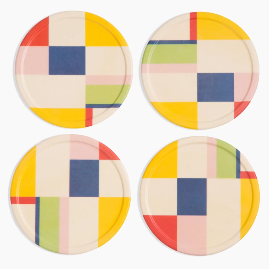 Poketo Set of 4 Colorblock Bamboo Coasters