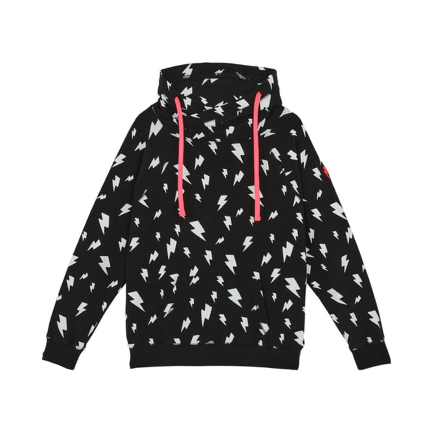 Scamp & Dude : Adult Black With White Lightning Bolt Cowl Neck Hoodie