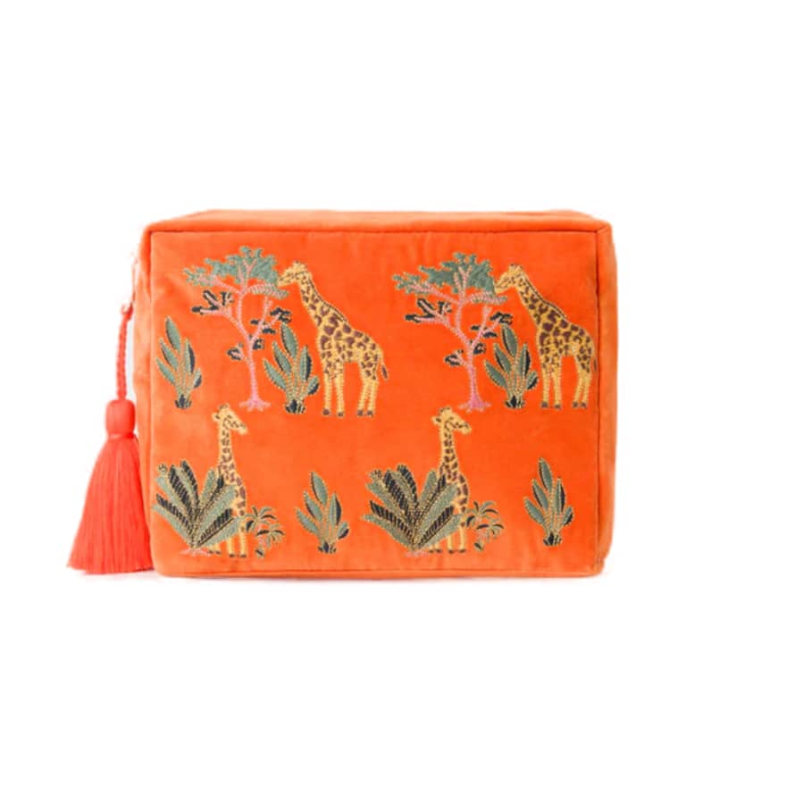 Elizabeth Scarlett Giraffe Orange Velvet Wash Bag