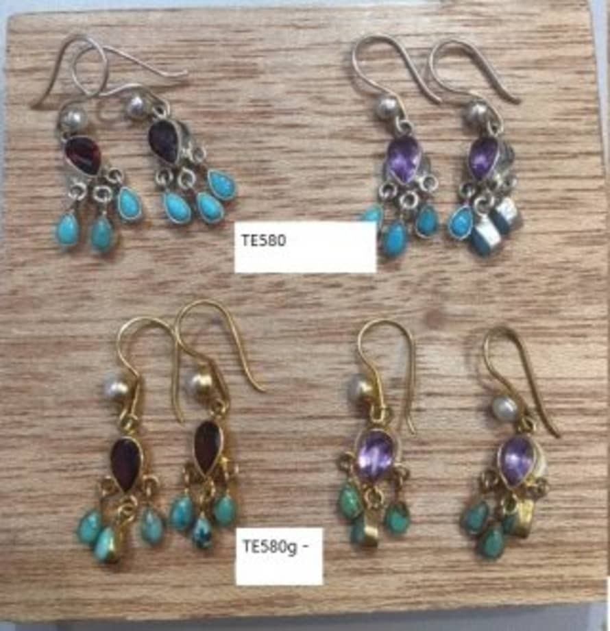 Siren Silver Pearl, Amethyst And Turquoise Drop Earrings Sterling Silver