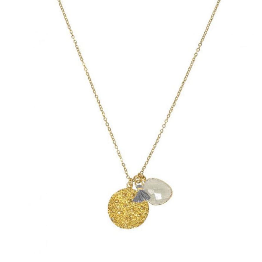 Ashiana Spell Coin Charm Gold Necklace With Grey Moonstone