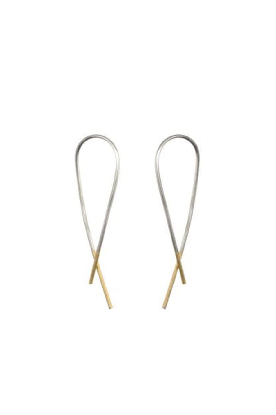 One & Eight Silver Crossover Earrings With Gold Dipped Ends