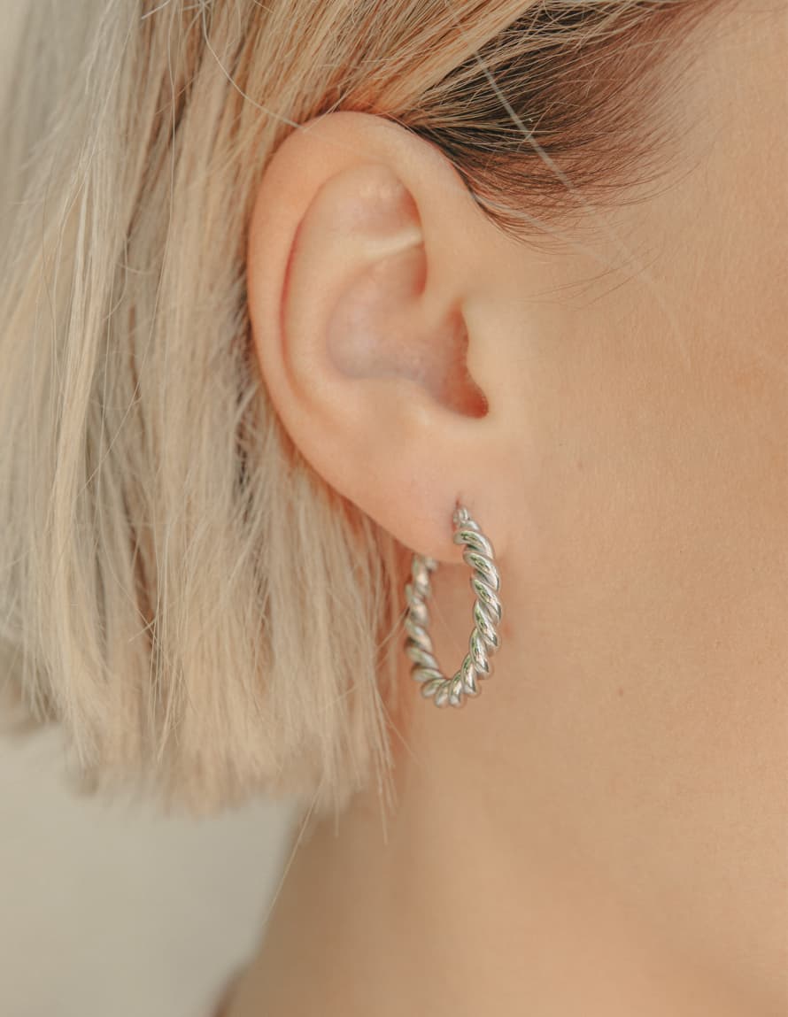 Nordic Muse Silver Small Twist Hoop Earrings, Waterproof