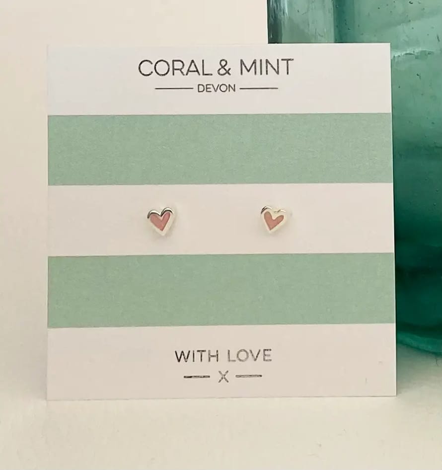 Coral & Mint Mini Heart Pink Sparkle Enamel Studs