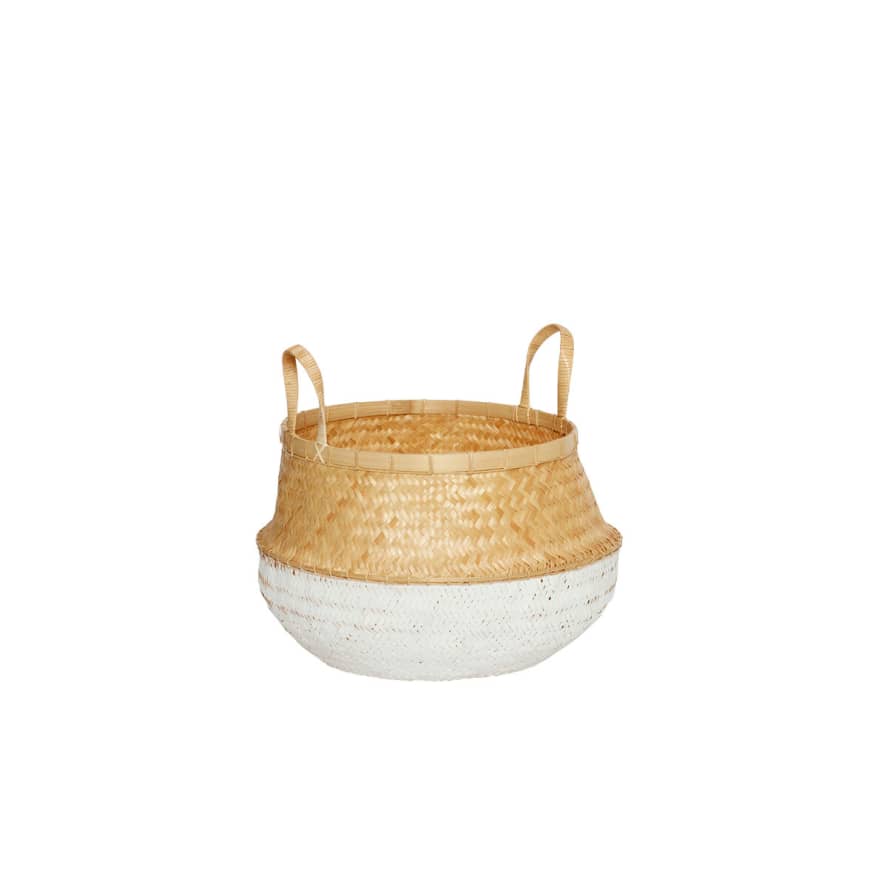 Hubsch White/Natural Rattan Belly Basket in Large
