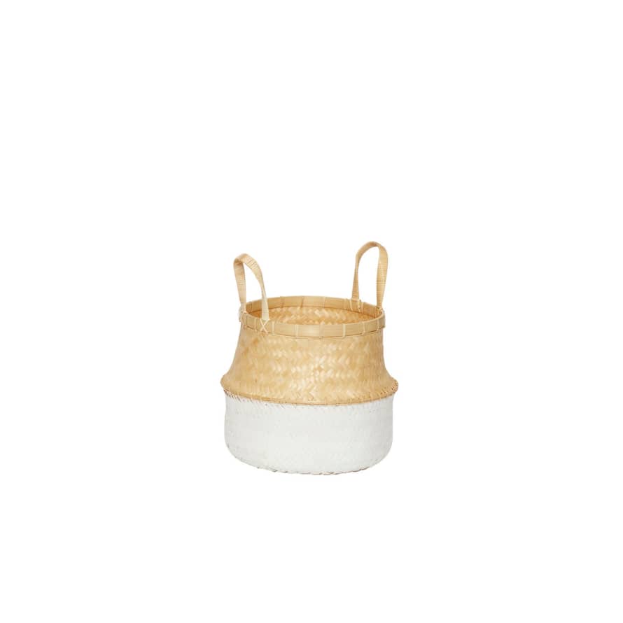 Hubsch White/Natural Rattan Belly Basket in Small