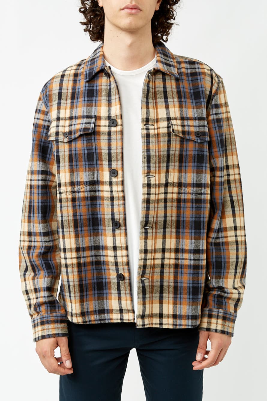 Knowledge Cotton Apparel  Brown Sugar Earth Colours Checked Overshirt