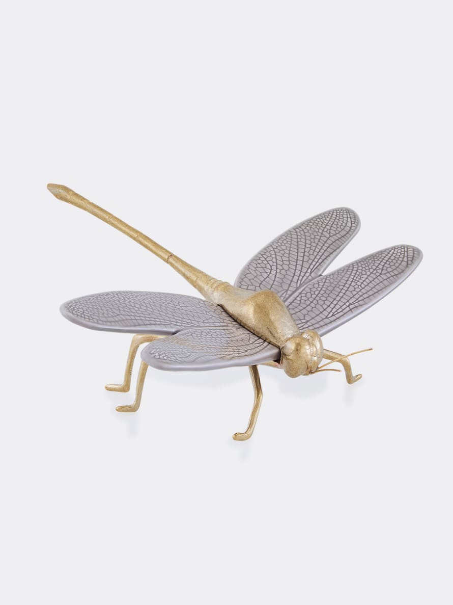 Laboratorio D’Estorias Gray Matt Glazed ceramic and gold oxidized brass Dragonfly
