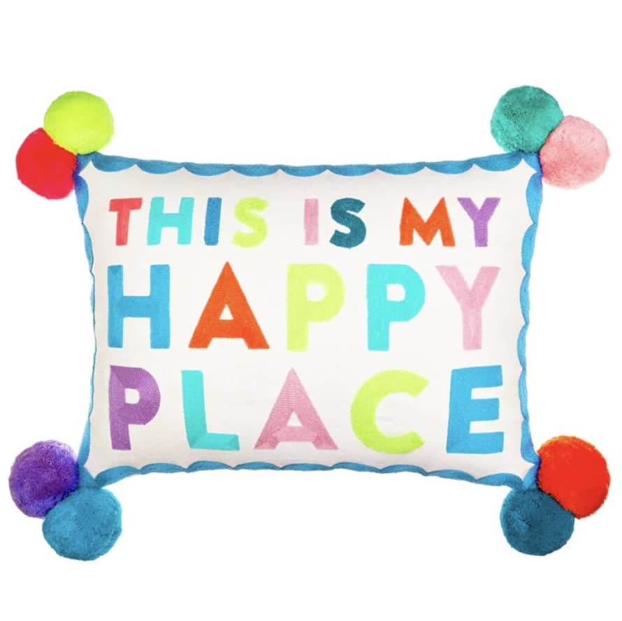 Bombay Duck This Is My Happy Place Embroidered Pom Pom Cushion