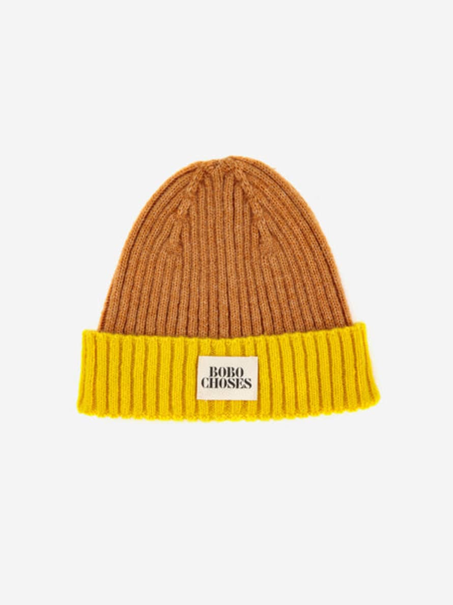 Bobo Choses Color Block Beanie - Brown And Yellow