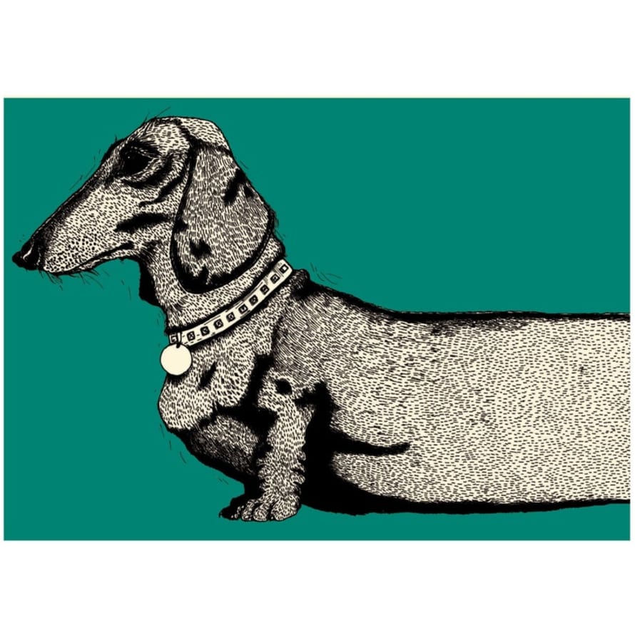 Charley Rabbit Publishing Teal Sausage Dog Head and Tail A3 Art Print Set