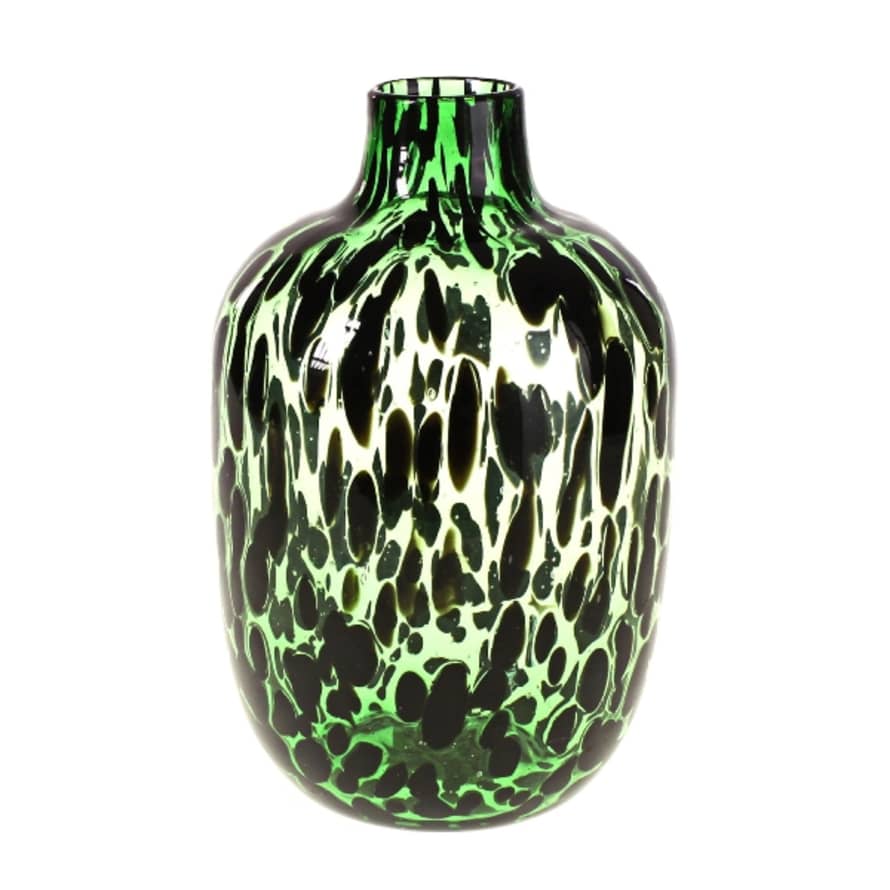 Werner Voss Green & Black Leopard Spot Glass Vase