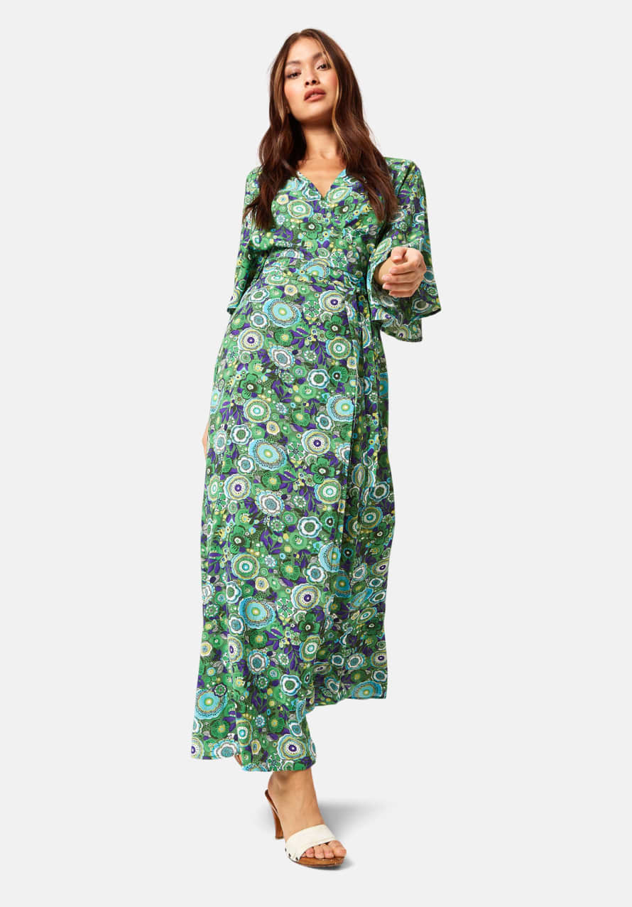 Traffic People FLORAL ATTIC WRAP DRESS IN GREEN