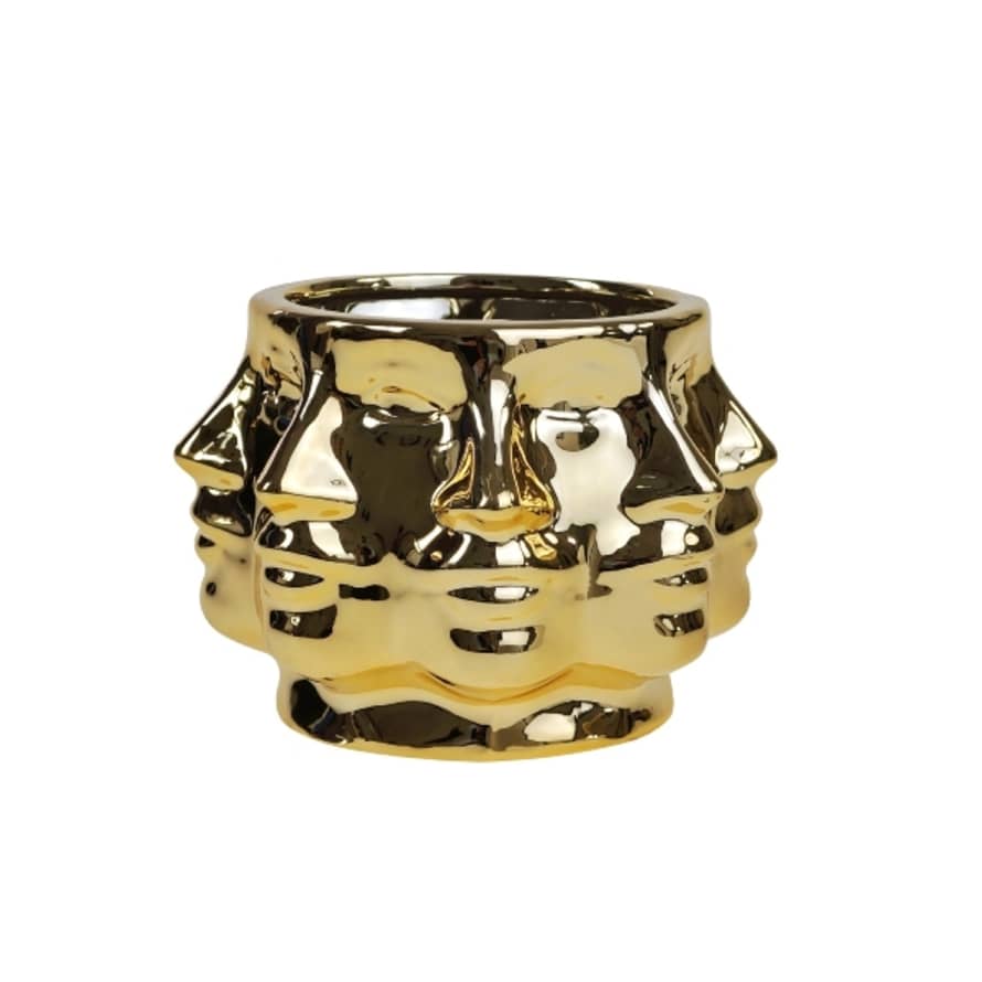 &Quirky Gold Many Faces Planter : Small
