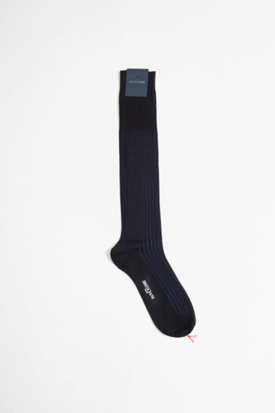 Bresciani Wool/cotton Blend Long Socks Blue/elettirico